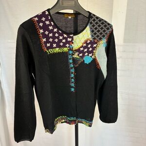 Kenzo Jungle Black Mixed Stitch Appliqué Wool Sweater XL